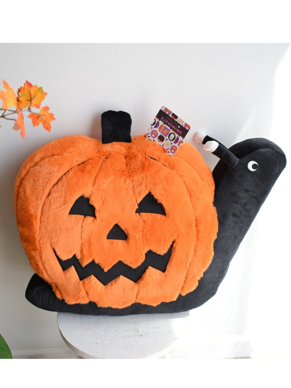 Novogratz Orange Pumpkin Black Snail Whimsical Fall Halloween Throw Pillow Decor